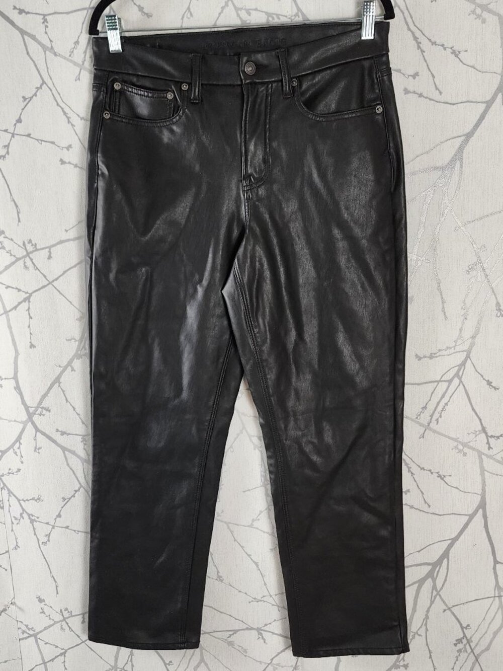American Eagle Black Faux Leather High Rise 90's Straight Pants